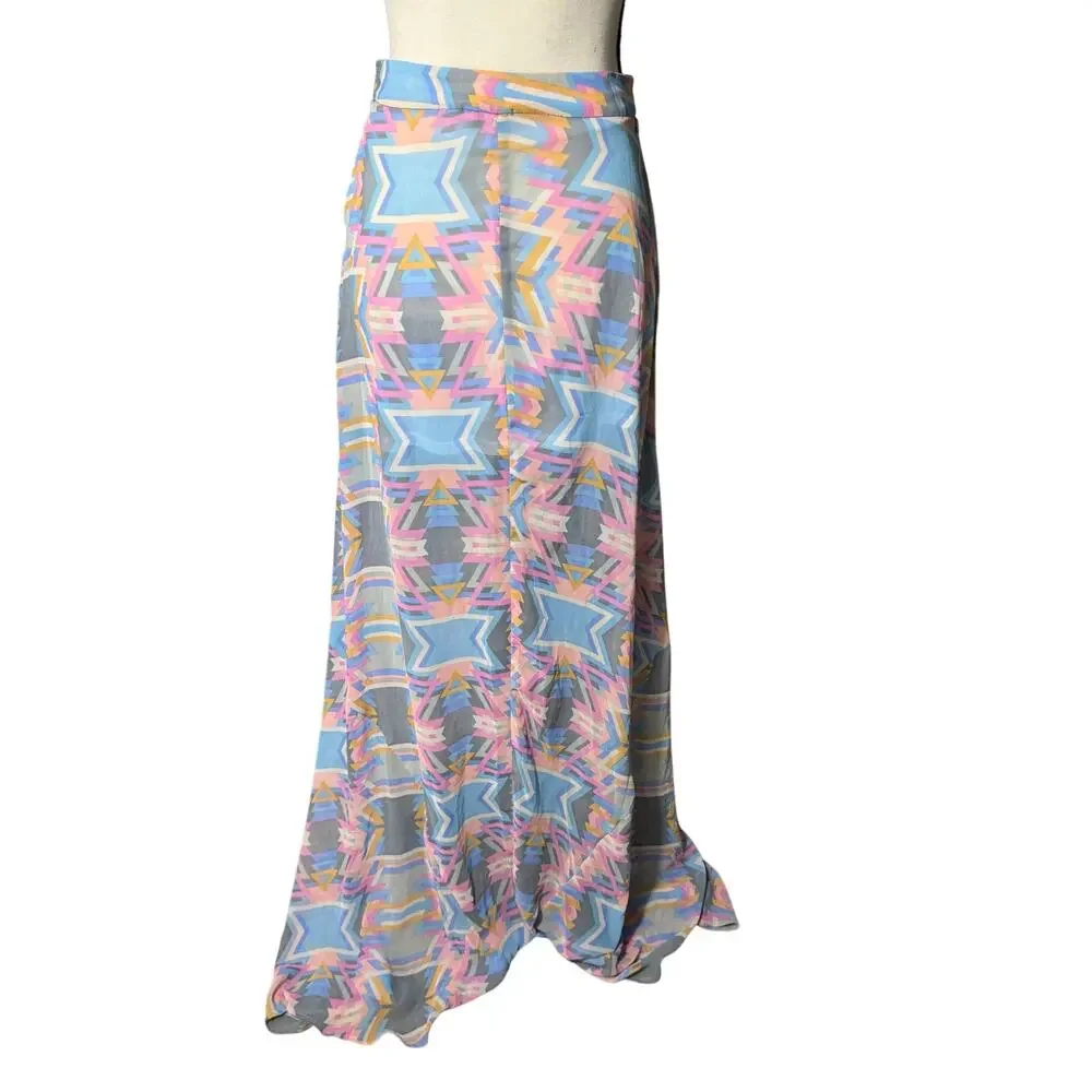 Show Me Your Mumu Maxi Skirt Women's Medium Geometric Design Multicolor side Zip